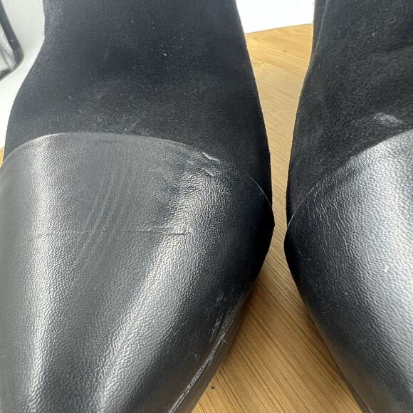 Tory Burch Rivington 100 Ankle Boots Sz 9 Black Suede Leather Cap Toe 4” Heel - Picture 4 of 9